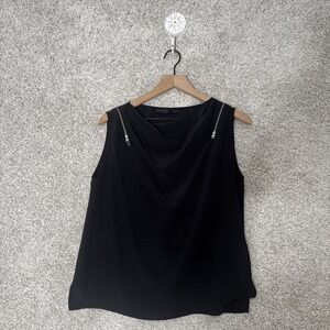 Women's Black Allsaints Silk Zip Tank Blouse,‎ Size  4